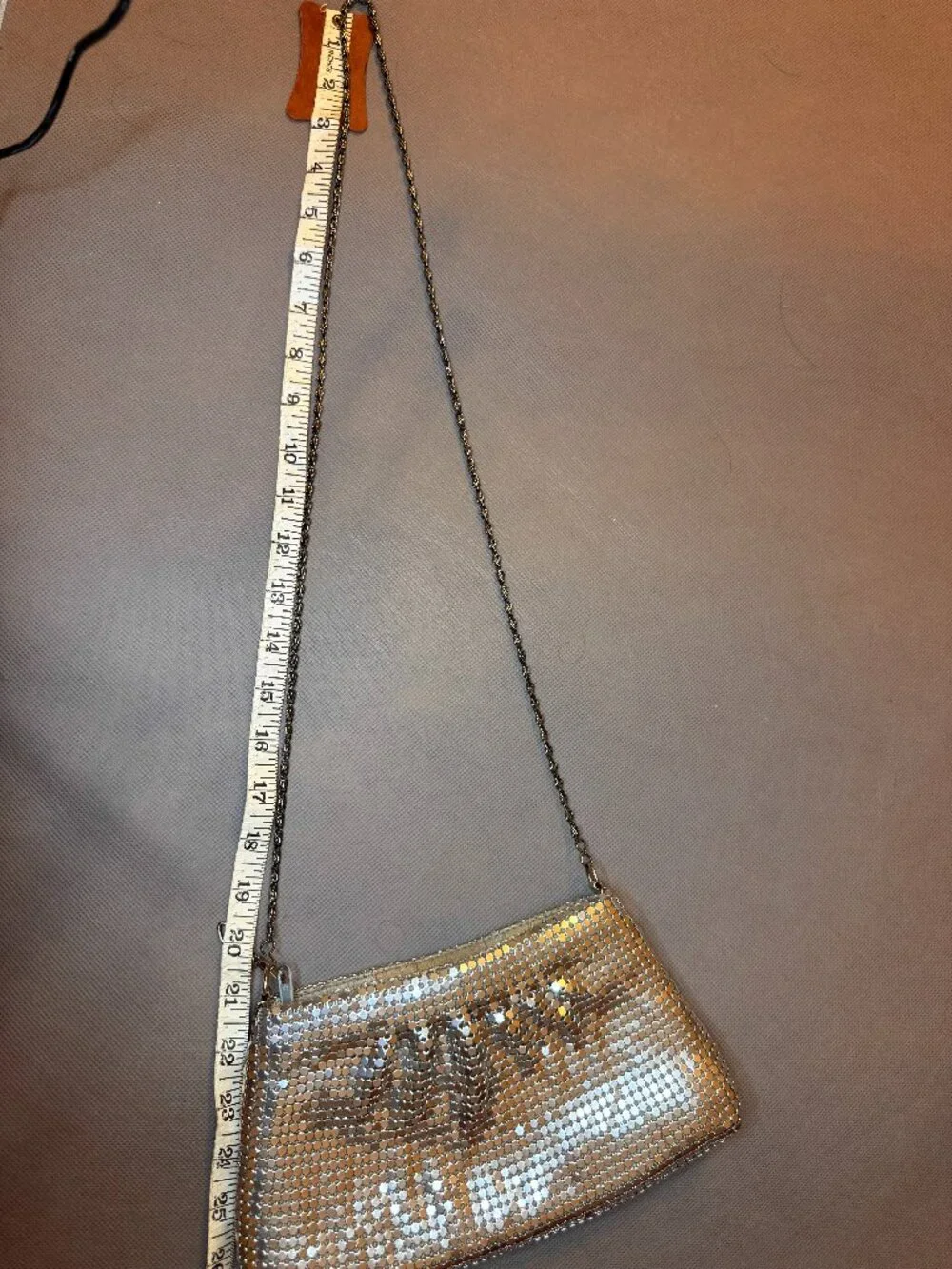 Vintage Silver Metallic Glomesh Style Chainstrap Evening Clutch Bag